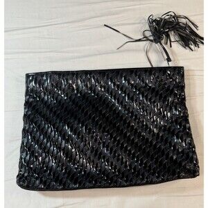 Vintage Meyers USA Black Woven Clutch Purse Wristlet Strap Made USA